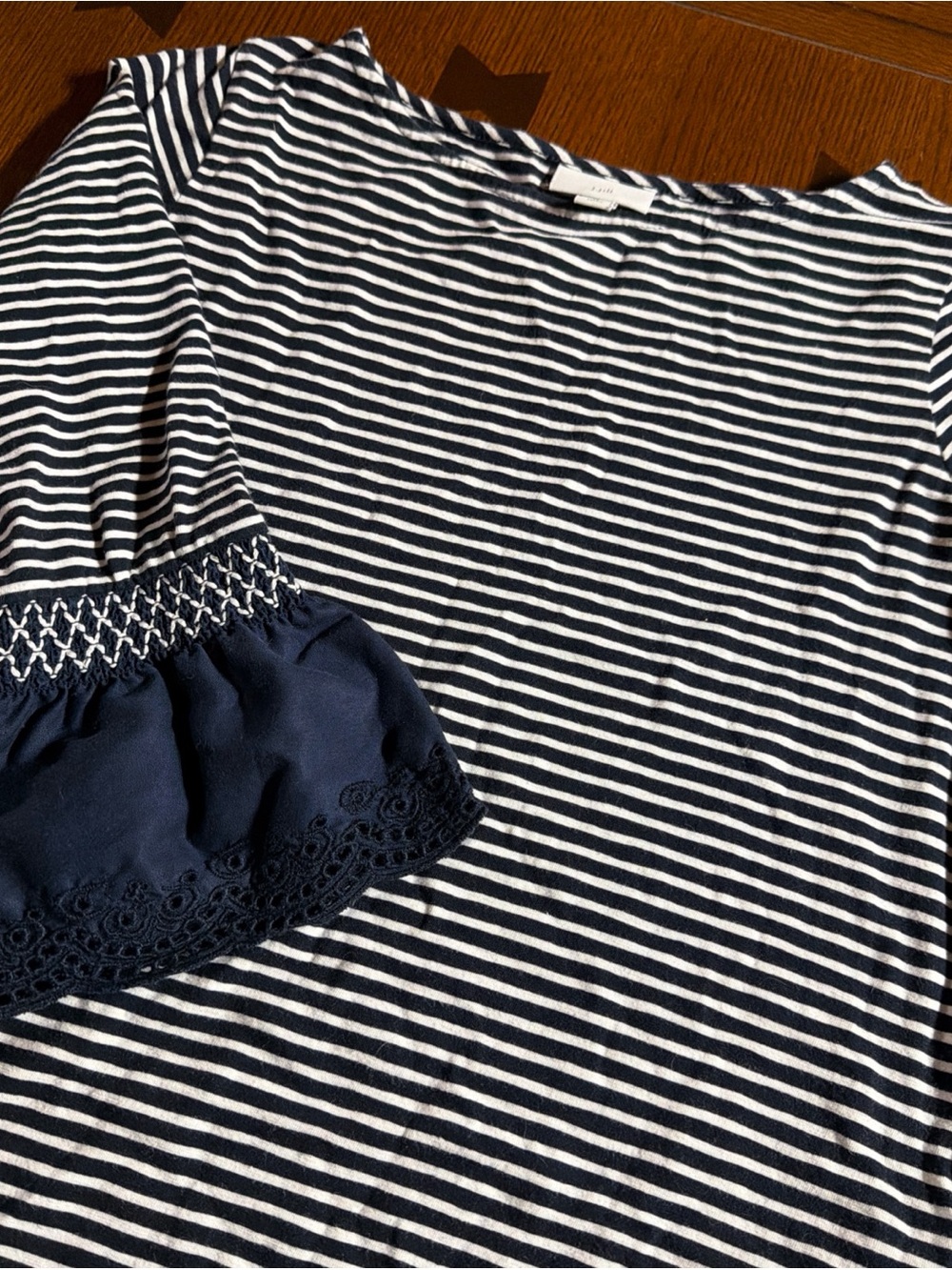 J. Jill Blue & White Striped Ruffle Sleeve Top